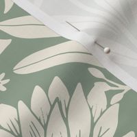 Tulip Damask - Large - Cream, Dusty Sage