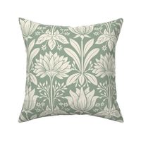 Tulip Damask - Large - Cream, Dusty Sage