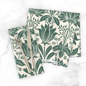 Tulip Damask - Large - Pine, Cream