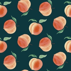 large-scale watercolour peach pattern on dark moody green