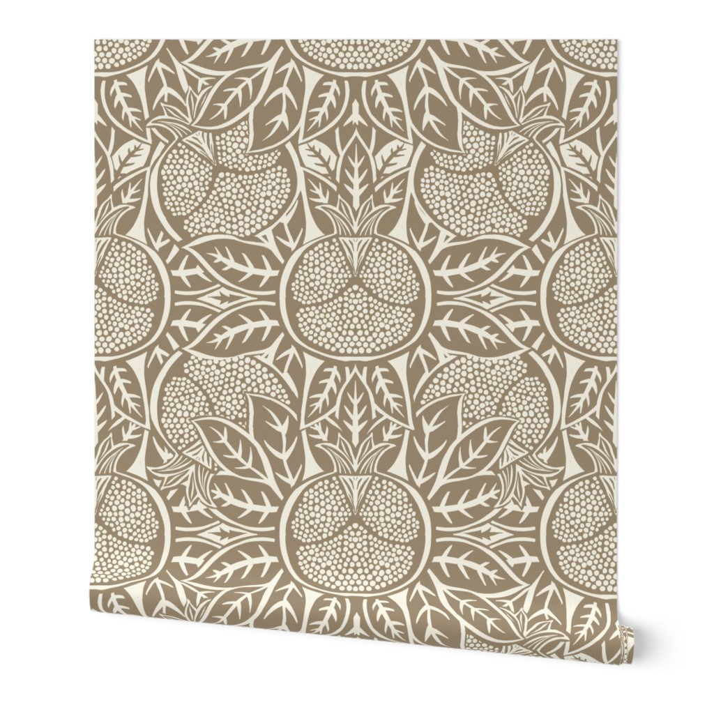 Pomegranate Block Print - in neutral Mushroom taupe - 18 inch repeat