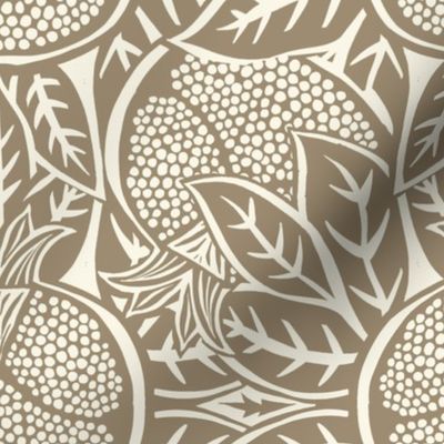 Pomegranate Block Print - in neutral Mushroom taupe - 18 inch repeat