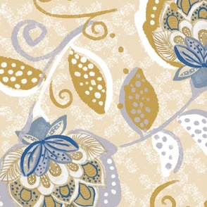 Folksy Beige and Blue Flower extra large