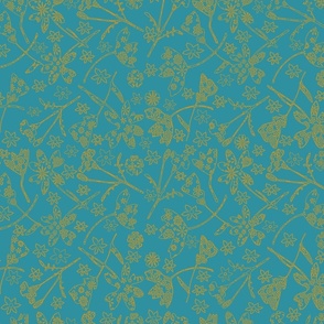 Teal and Gold Scattered flowers