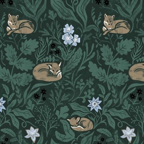 Calm Foxes in Sky Blue and Pine Med