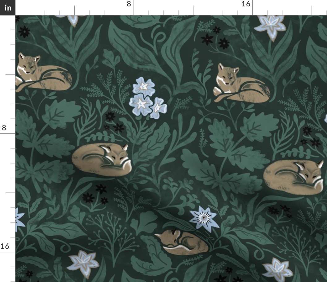 Calm Foxes in Sky Blue and Pine Med