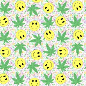 retro smiley faces and marijuana