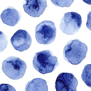 Watercolor Polka Dot in Indigo Blue (Large Scale)