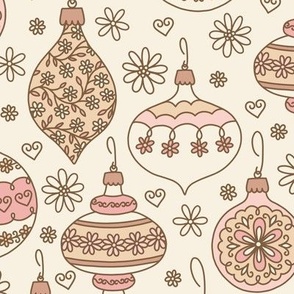Floral Doodle Ornaments in Pink & Brown (Large Scale)