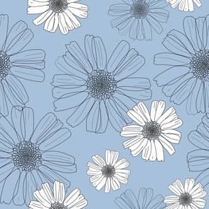 Calming Daisies On Sky Blue Large Scale.