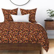 Warm orange and brown leaves large scale botanical wallpaper