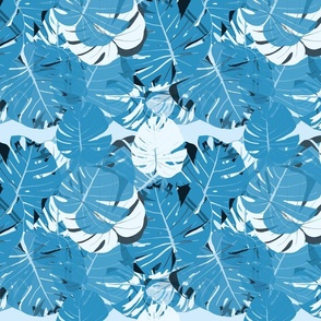 Monstera blue pattern