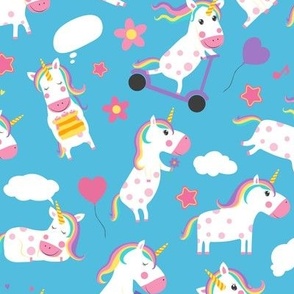 Happy Unicorns on Sky Blue