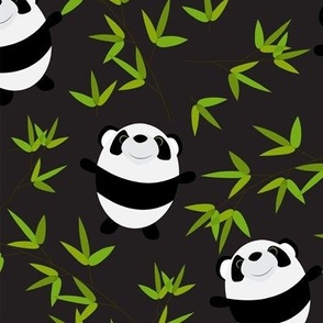 Panda Bears and Bamboo on Black