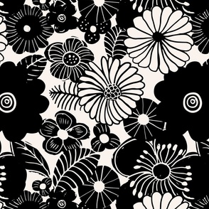 Retro Floral, Black and Cream