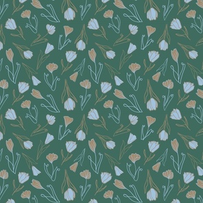 Tulips Line Drawing on Pine Green by Tiffani Evans
