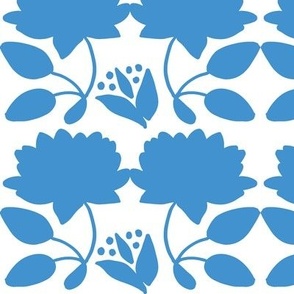 Painted Folk Flowers in Blue on White