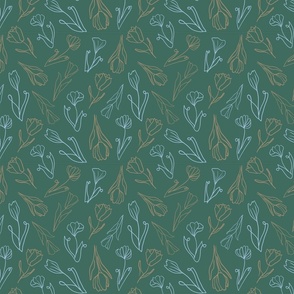 Line Drawn Tulips and Flowers on Sage Green by Tiffani Evans