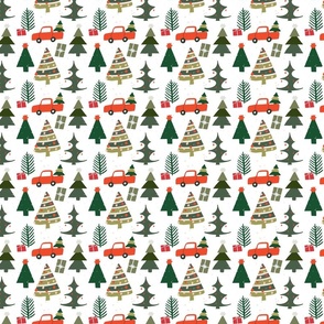 Christmas Tree Red Truck and Presents on White by Tiffani Evans