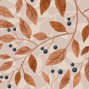 Cozy Fall Botanical Design with blue berries and brown leaves 