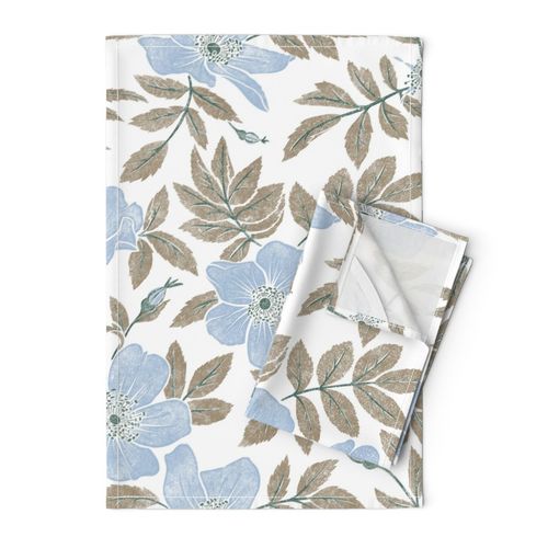 Wild Mountain Roses - extra large - calm  sky blue, mushroom, and pine