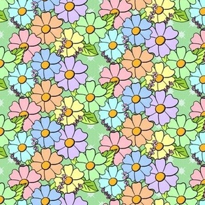 (Small 7in x 2.5in ) rainbow flowers with green background / see in collections 