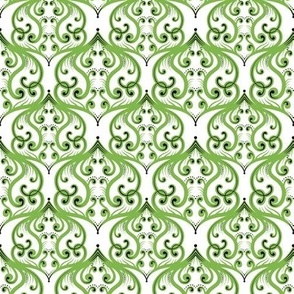 Tiny Green and White Damask