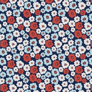 Small Cute Red and Blue Ditsy Scandi Flowers
