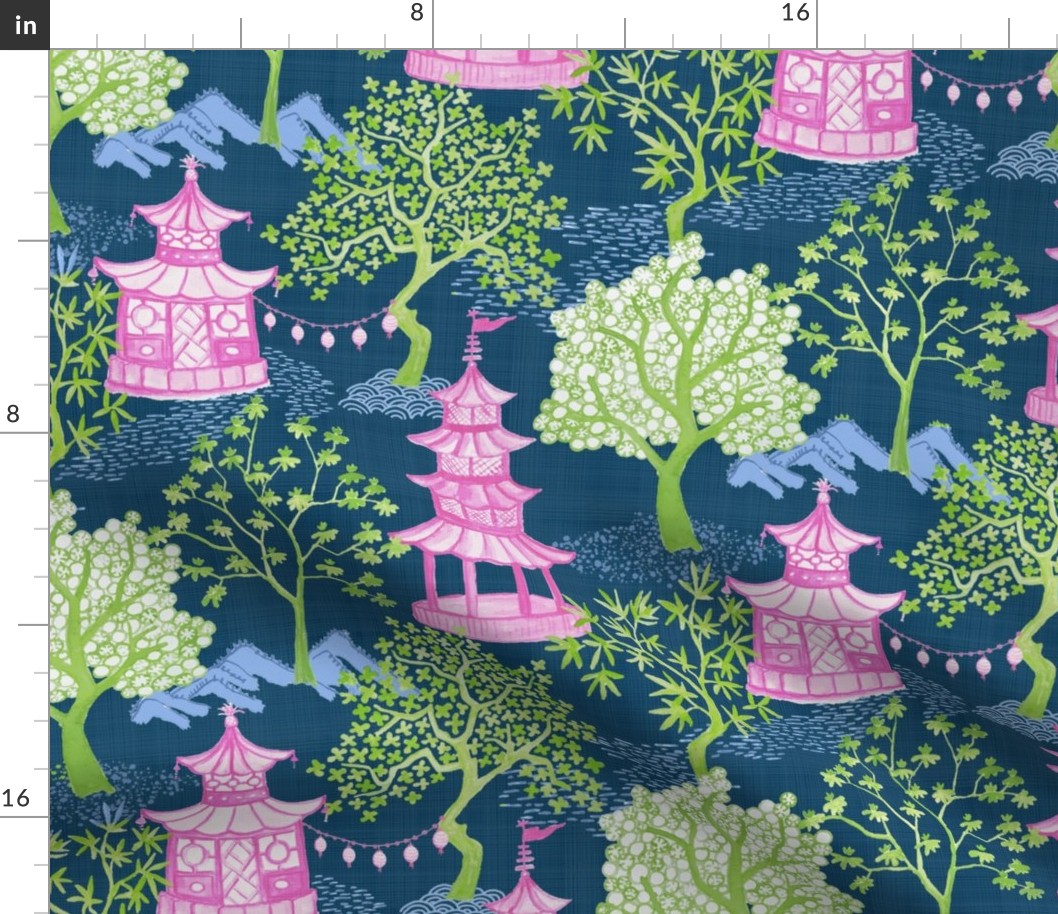 Custom Pagoda Forest Brandi Navy, Pink Citron