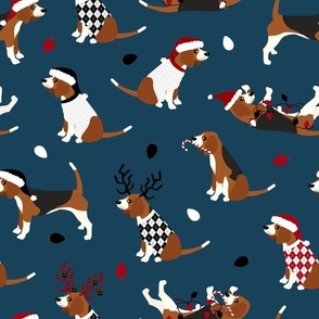 Beagle Christmas Dark Blue