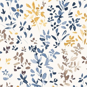 Cosy - blue brown watercolor floral large