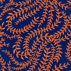Orange Leaf Stripes in Navy