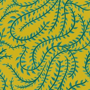 Green Leaf Stripes in Mustard