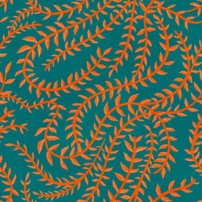 Orange Leaf Stripes in Forest Green