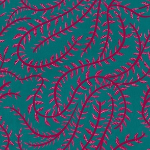 Magenta Leaf Stripes in Forest Green