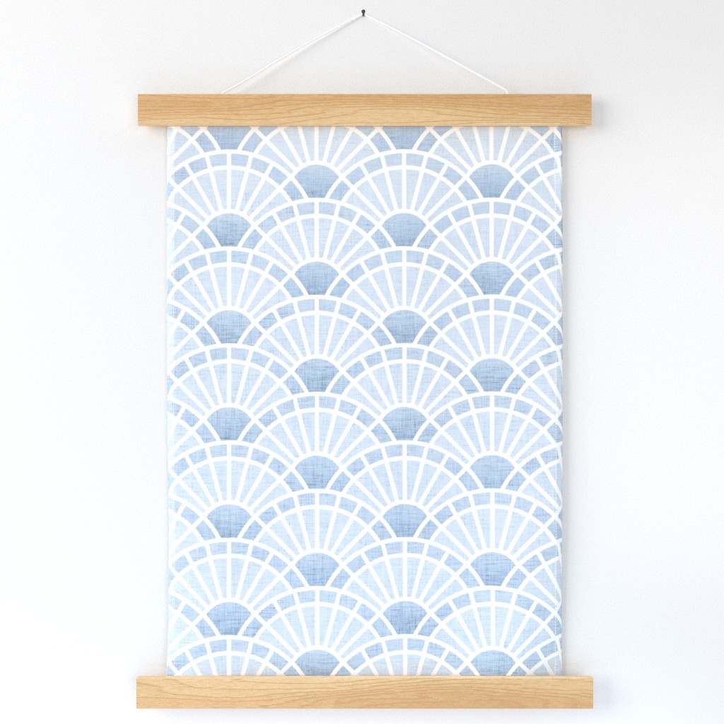 Serene Sunshine- Tranquil Blue Sun- Petal solids Coordinate Sky Blue. Pastel Blue Geometric Art Deco Wallpaper.