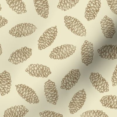 scattered spruce cones - brown on cream