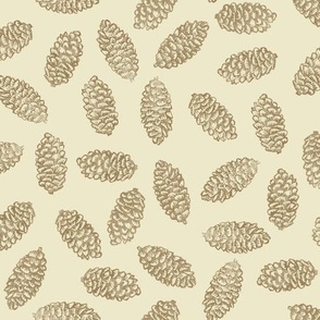 scattered spruce cones - brown on cream