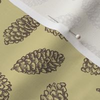 scattered spruce cones - brown on golden tan