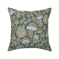 Forest Floor Mushrooms and Toadstools - tan, green, blue - medium/large scale