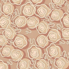 Abstract flowers, roses, beige on a dark beige background