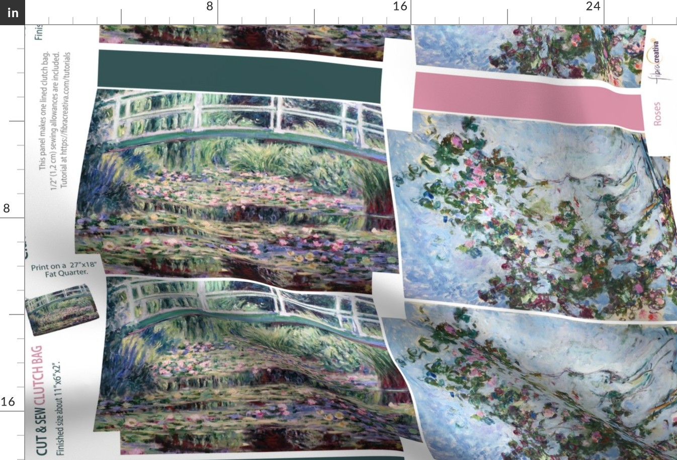 Claude Monet cut and sew clutch bag // The Japanese Footbridge and Roses