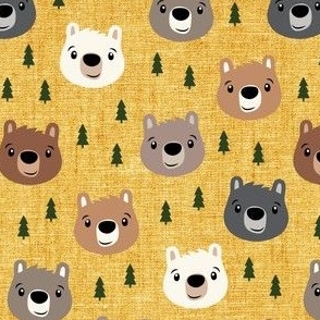 Woodland bears - bears and trees - mustard - LAD21