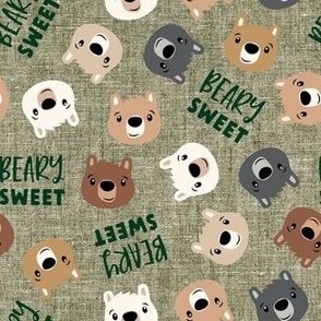 Beary Sweet - cute bears - valentines - light olive - LAD21