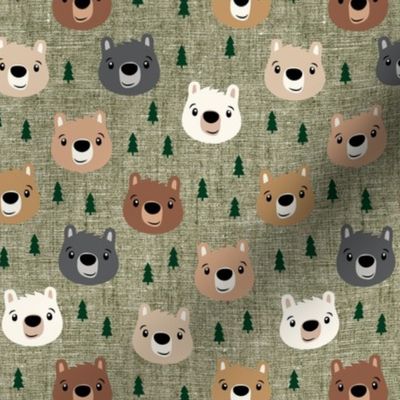 Woodland bears - bears and trees - light olive  - LAD21