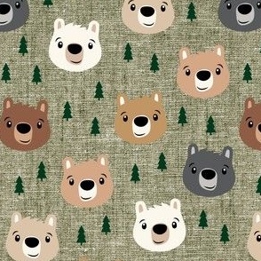 Woodland bears - bears and trees - light olive  - LAD21