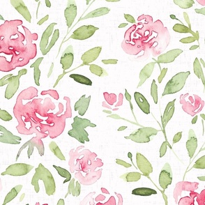 Pink climbing roses - white large - watercolor floral