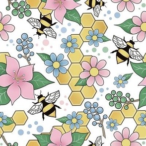 Colorful Pink Floral Bee Pattern