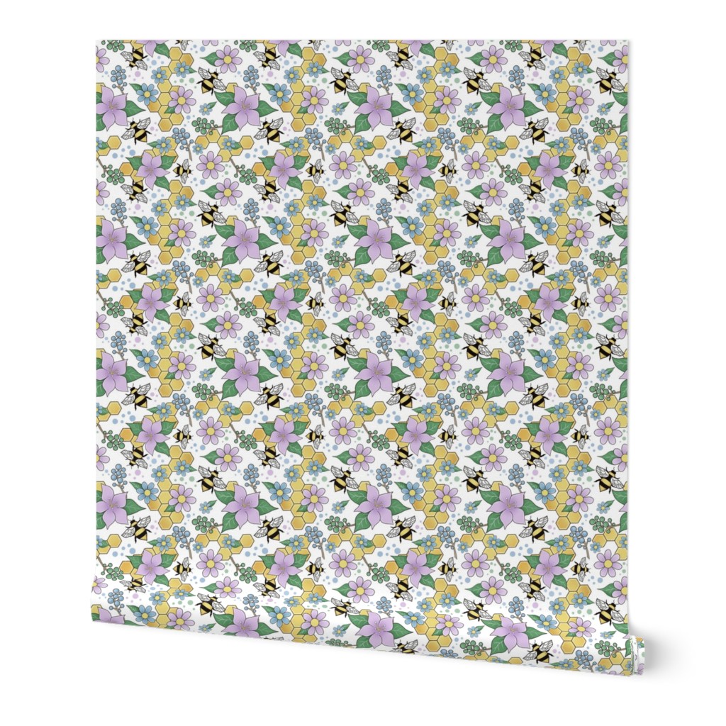 Colorful Purple Floral Bee Pattern