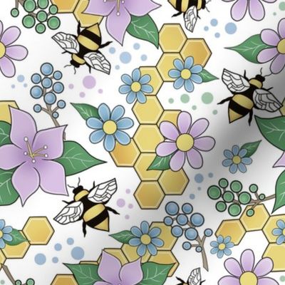 Colorful Purple Floral Bee Pattern